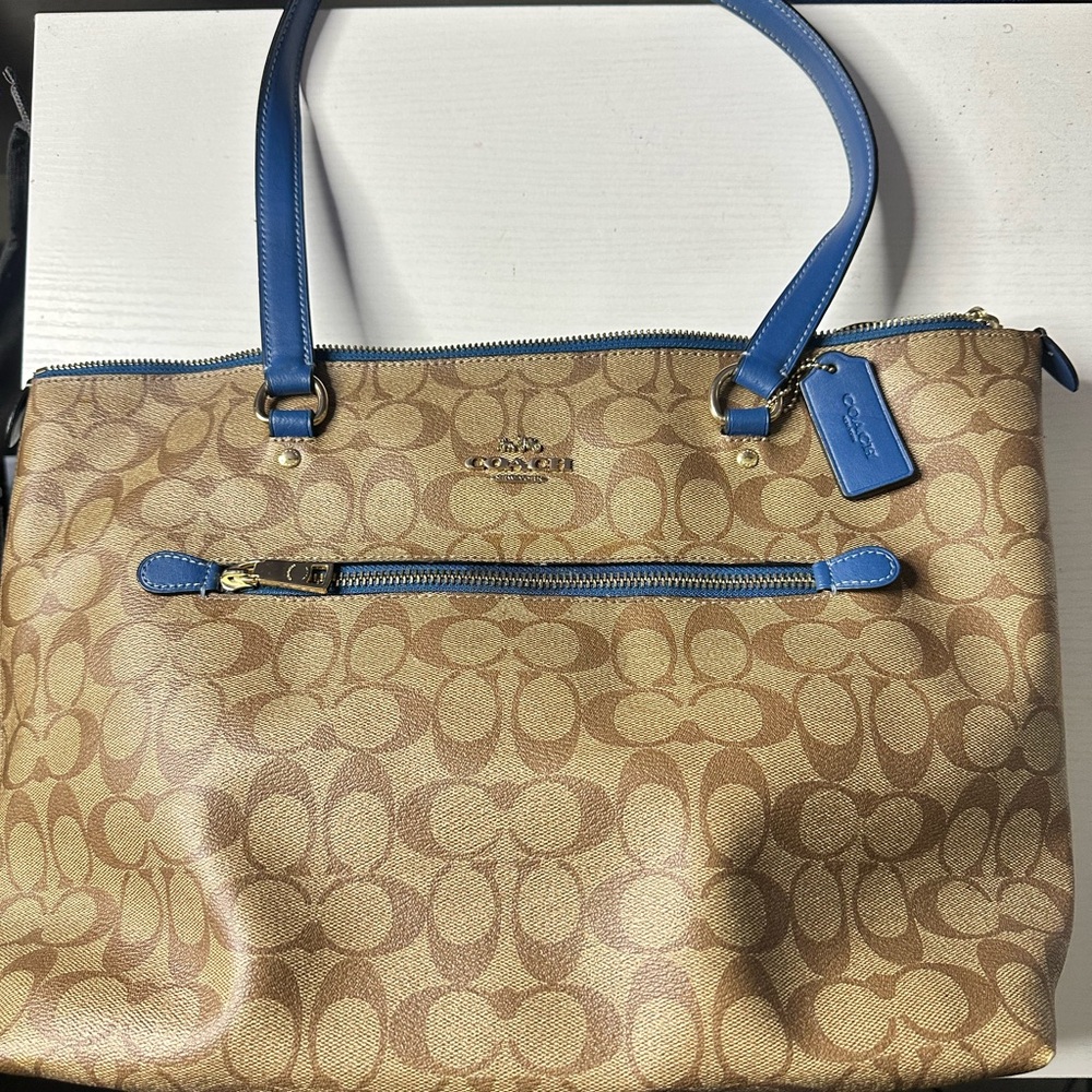 Coach Brown and Blue Signature Shoulder Bag